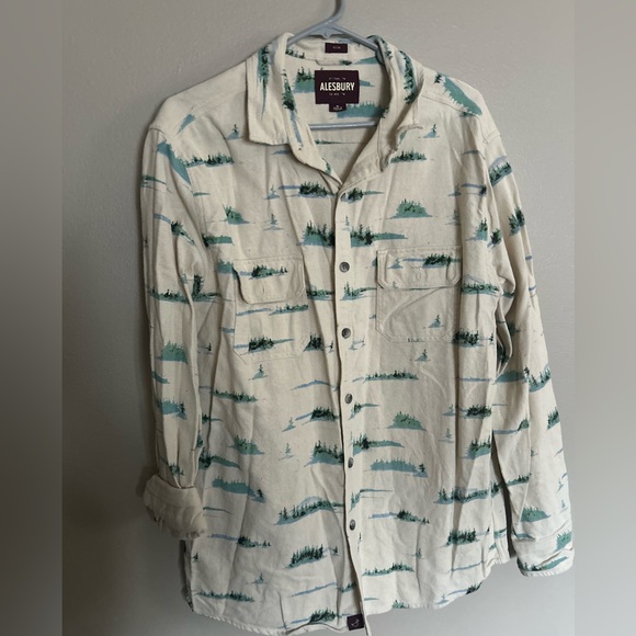 AllSaints Cream and Green Button Down Shirt - Picture 8 of 11